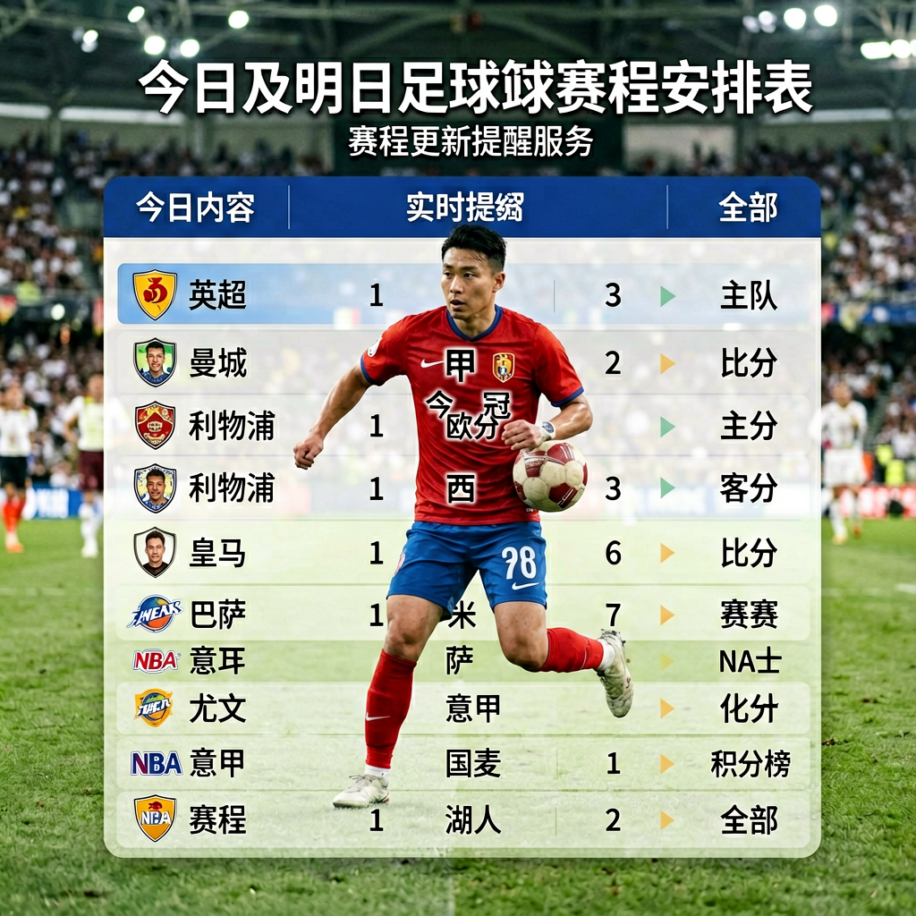 今日及明日足球篮球赛程安排表